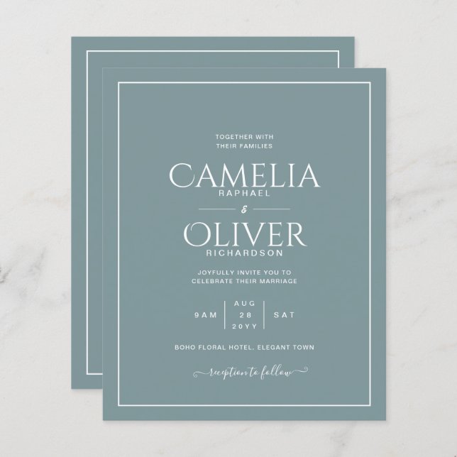 BUDGET Mörk Salvia Grön MONOKROM Bröllop (Fram/baksida)