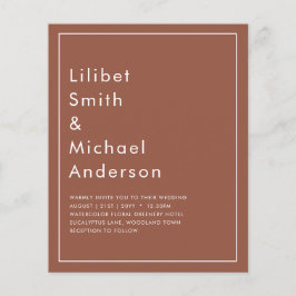BUDGET Mörk Terrakotta Monokrom Bröllop Flygblad