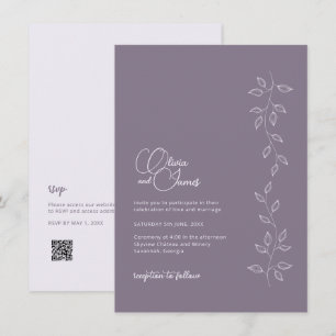 BUDGET Mörk Violet Wedding bjudande med QR-kod Inbjudningar
