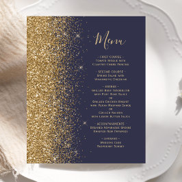 Budget Mörkblå Guld Glitter Bröllopsmeny