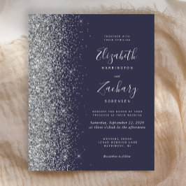 Budget Mörkblå Silver Glitter Bröllopsinbjudan