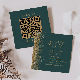 Budget Mörkgrön Guld Bröllops QR-kod RSVP Tilläggskort