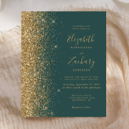 Budget Mörkgrön Guld Glitter Bröllopsinbjudan