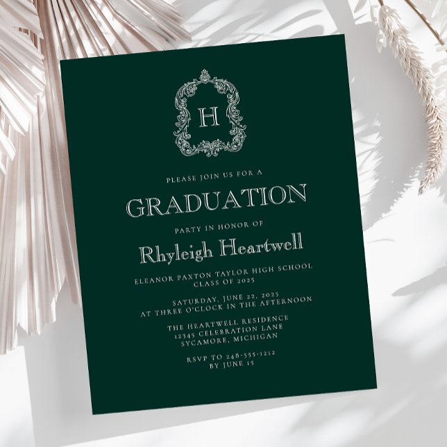 Budget Mörkgrön Monogram Vägraduation Party (Skapare uppladdad)