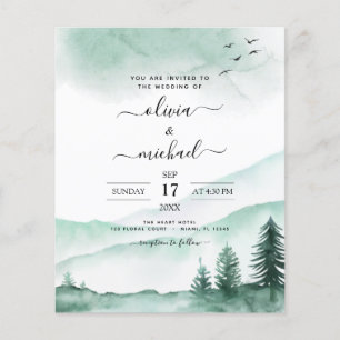 Budget Mountain Rustic Watercolor Greenery Bröllop