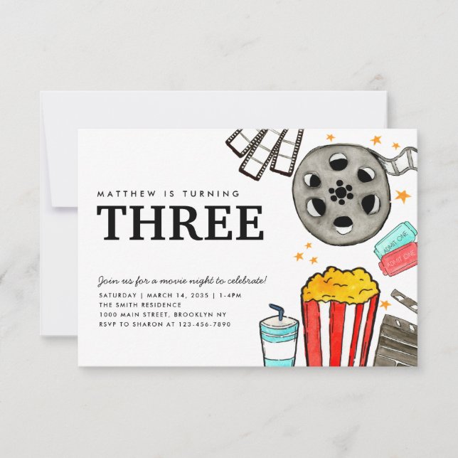 Budget Movie Night Cinema Watch Party Kid Birthday Anteckningskort (Framsida)