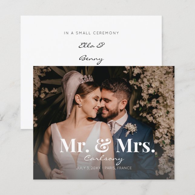 Budget Mr. & Fru Photo Bröllop, meddelande (Fram/baksida)