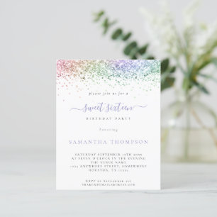 Budget Multifärgad Glitter Sweet 16-inbjudan
