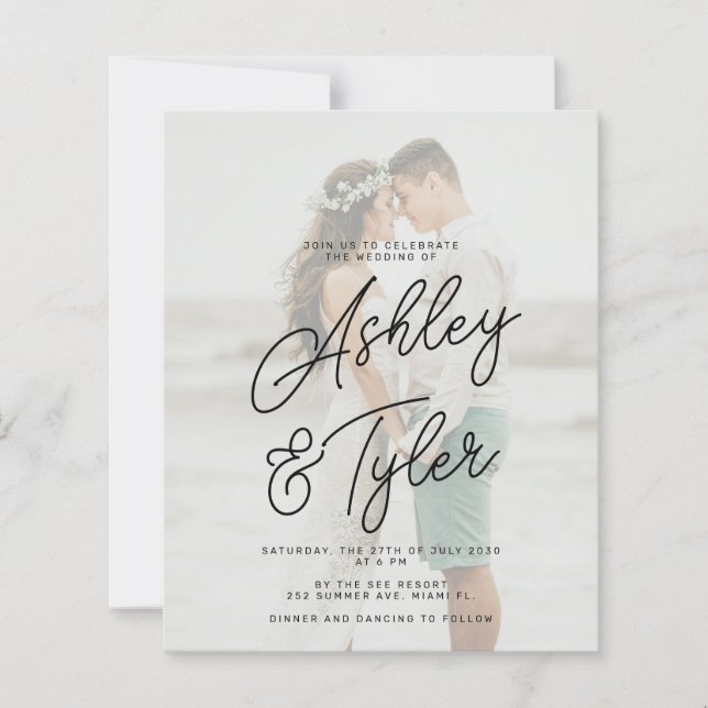 Budget names script overlay photo wedding invite (Framsida)