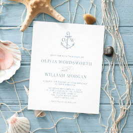 Budget Nautical Anchor bröllopsinbjudan Dusty Blue Flygblad