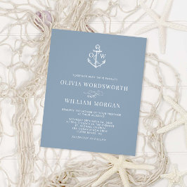 Budget Nautical Anchor Dusty Blue Wedding bjudande Flygblad