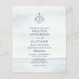 Budget Nautical Anchor Monogram bröllopsinbjudan
