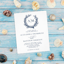 Budget Nautical Bröllop Coral Reef White Navy Flygblad
