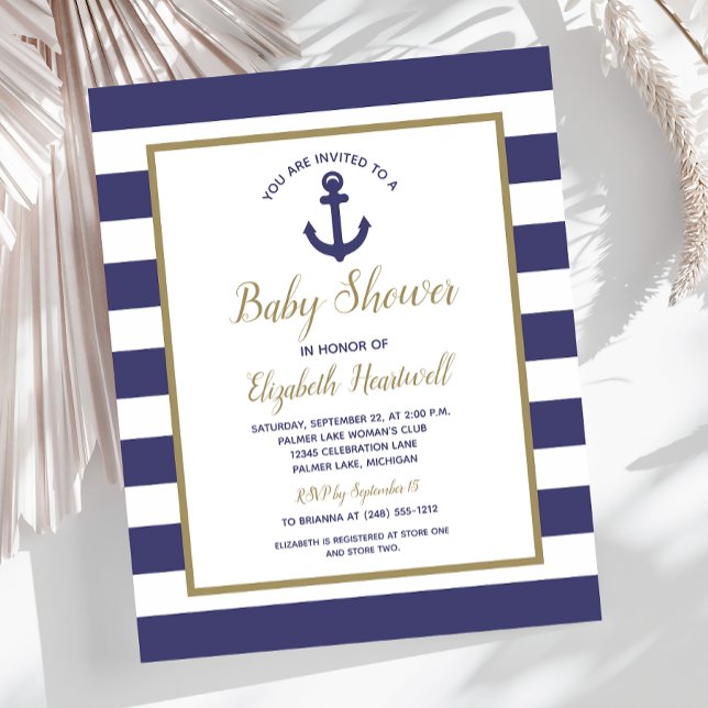 Budget Nautical Navy Blue Boys Baby Shower Invite (Skapare uppladdad)