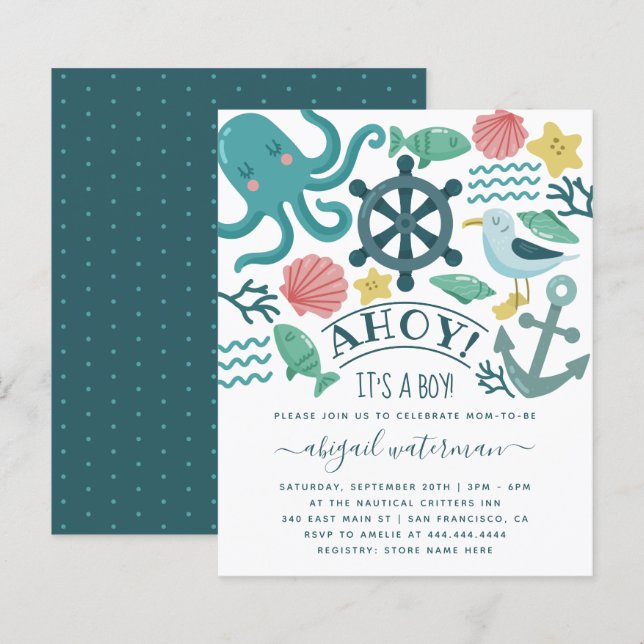 Budget Nautical Sea Critter Det är en pojke Baby S (Fram/baksida)