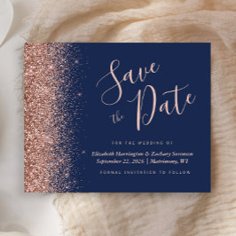 Budget Navy Blå Rosa Guld Glitter Spara Datumet