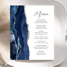Budget Navy Blå Silver Agat Script Bröllopsmeny