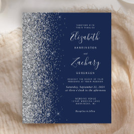 Budget Navy Blå Silver Glitter Bröllopsinbjudan