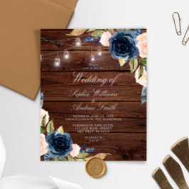 Budget Navy Blåa blommor Rustic Wedding bjudande