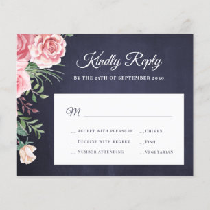 Budget navy blårosa blommig bröllops-RSVP Flygblad