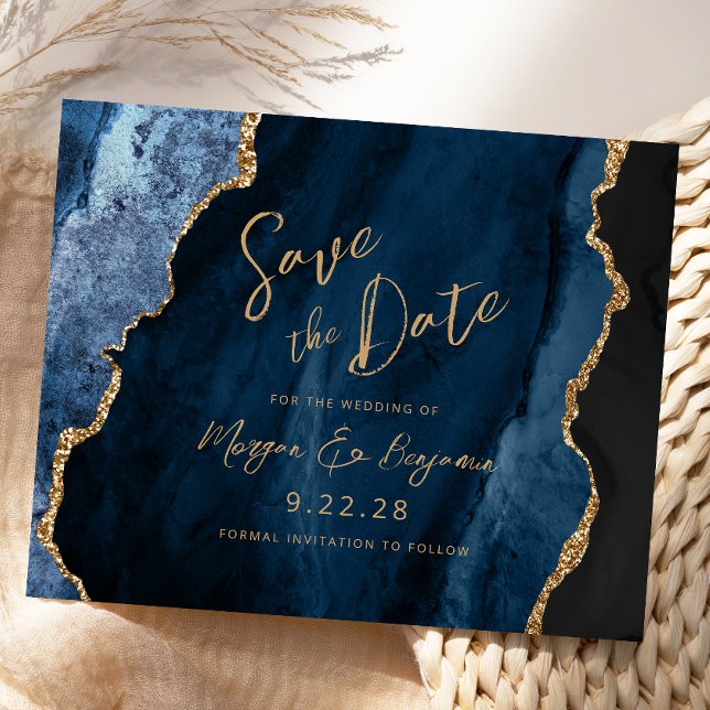 Budget Navy Blue Agate Bröllop Save the Date (Skapare uppladdad)