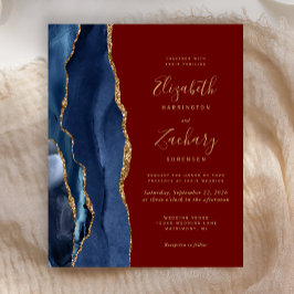 Budget Navy Blue Agate Burgundy bröllopsinbjudan