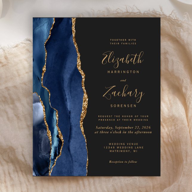 Budget Navy Blue Agate Mörkt Bröllopsinbjudan (Skapare uppladdad)