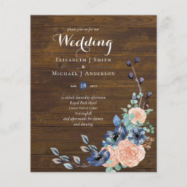 Budget Navy Blue and Coral Bröllop Woodland Flygblad