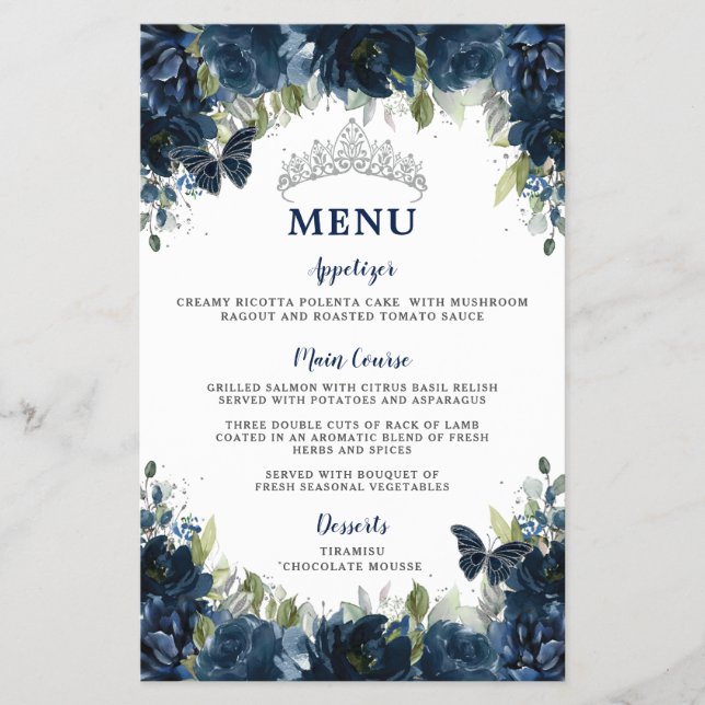 Budget Navy Blue Blommigt Sweet 16 Quinceañera Men Flygblad (Framsidan)
