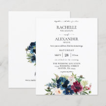 Budget Navy Blue, Burgundy & White Blommigt Bröllo