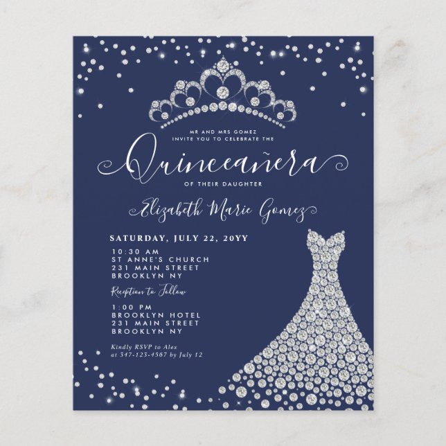 Budget Navy Blue Diamond Gnistra Tiara Quinceanera (Framsida)