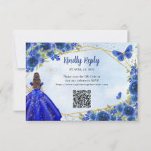 Budget Navy Blue Guld Blommigt Princess QR OSA