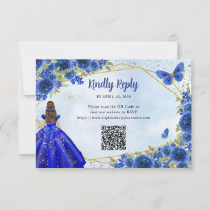Budget Navy Blue Guld Blommigt Princess QR OSA Anteckningskort