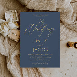 Budget Navy Blue Guld Bröllop Modern Typografi