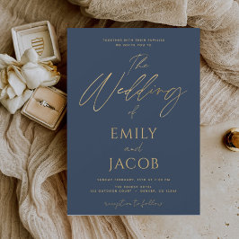 Budget Navy Blue Guld Bröllop Modern Typografi