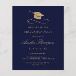 Budget Navy Blue & Guld Glitter Studenten Inbjudan