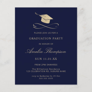 Budget Navy Blue & Guld Glitter Studenten Inbjudan