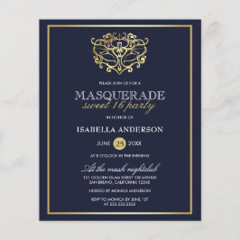 Budget Navy Blue & Guld Masquerad Sweet 16 Party