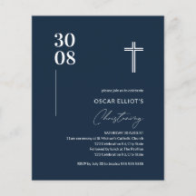 Budget Navy Blue Minimalist Boy Christening Inbjud