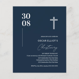 Budget Navy Blue Minimalist Boy Christening Inbjud