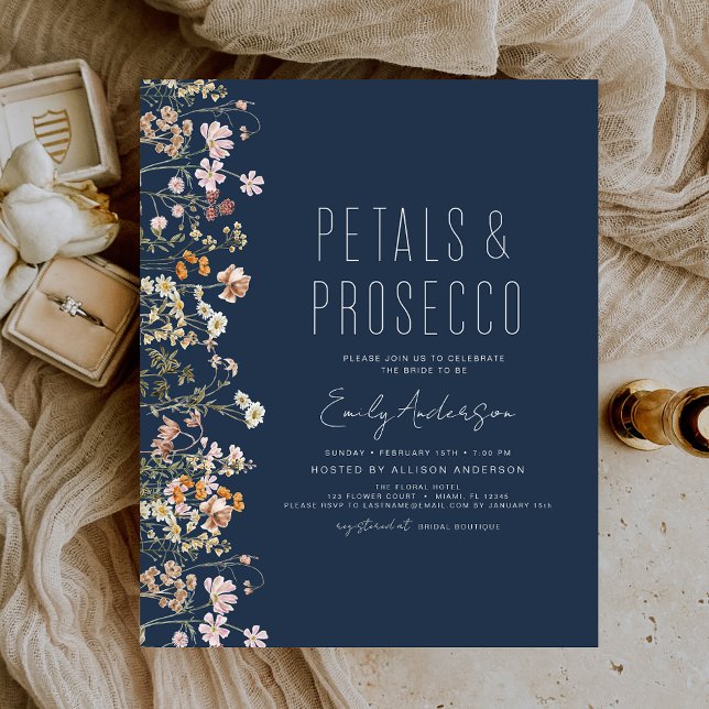 Budget Navy Blue Petals & Prosecco Möhippa (Skapare uppladdad)
