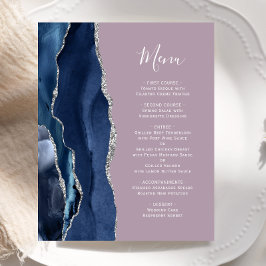 Budget Navy Blue Silver Agate Mauve Bröllop Menu