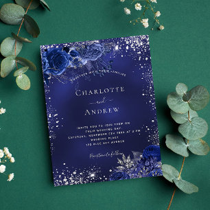 Budget Navy Blue silver blommigt bröllopsinbjudan