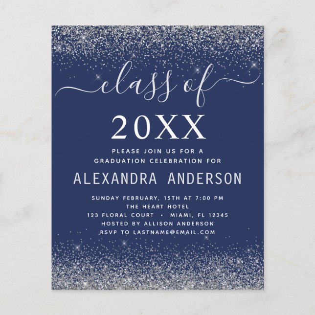 Budget Navy Blue Silver Photo Studenten 2023 Flygblad (Framsidan)