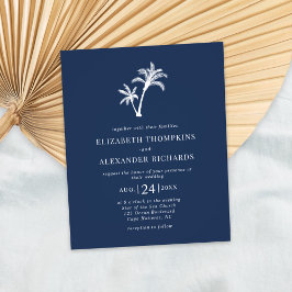 Budget Navy Blue Tropical Handflatan bröllopsinbju Flygblad