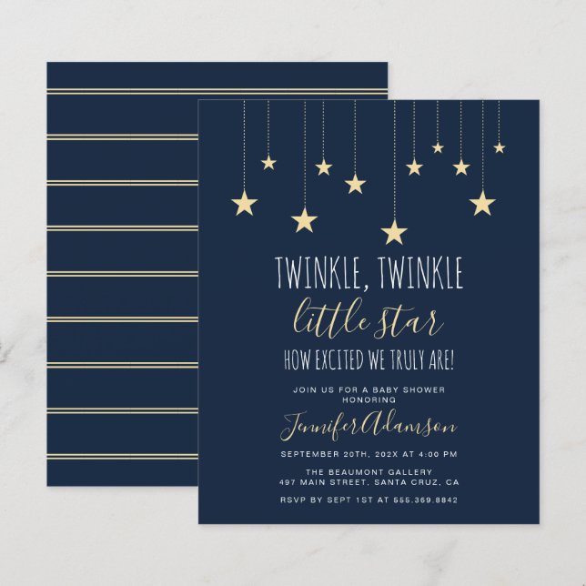 Budget Navy Blue Twinkle Little Star Baby Shower (Fram/baksida)