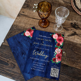 Budget Navy Burgunder Vattenfärg Bröllopsinbjudan Flygblad