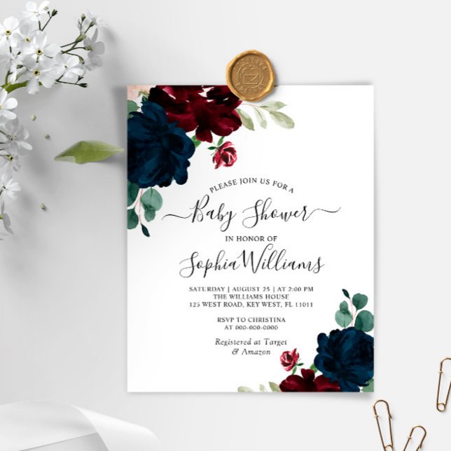 Budget Navy & Burgundy Baby Shower Inbjudan (Skapare uppladdad)