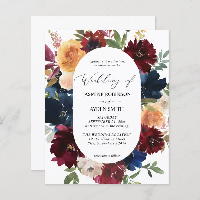 Budget Navy, Burgundy Rosa & Peach Blommigt2 Bröll (Fram/baksida)