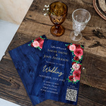 Budget Navy Burgundy Watercolor bröllopsinbjudan